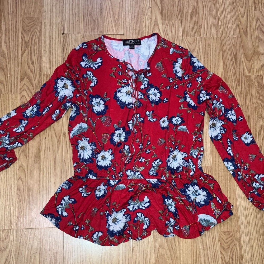 Cooper & Ella Red and Blue Floral Blouse
